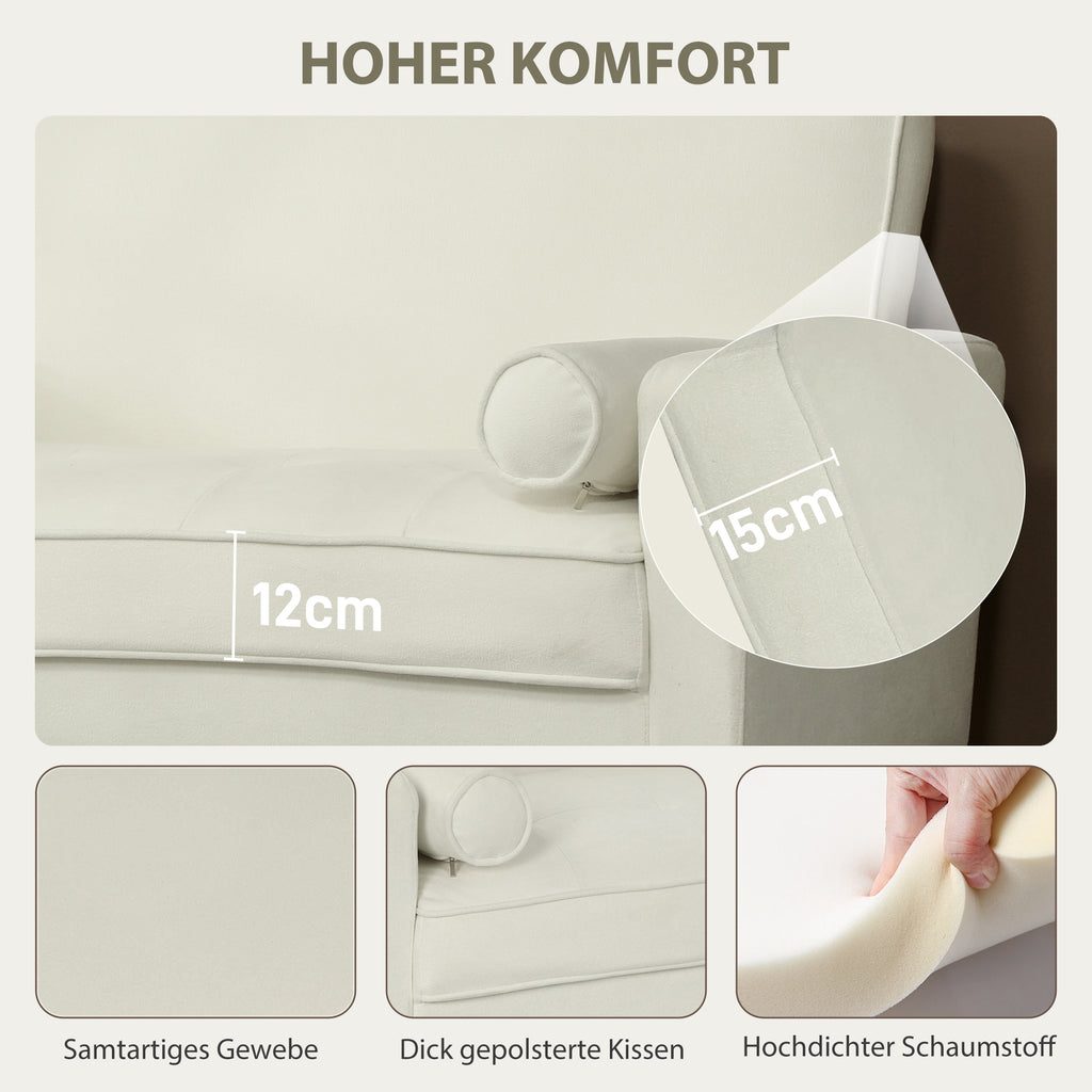 HOMCOM 2-Sitzer-Sofa, Doppelsitzsofa mit Kautschukholzbeinen, Polstersofa für Wohnzimmer, Schlafzimmer, Cremeweiß