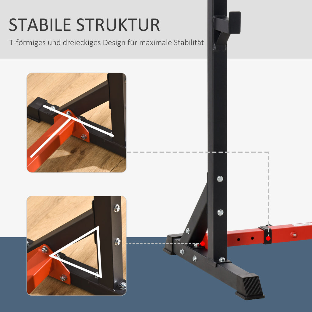 HOMCOM Langhantelständer, höhenverstellbar 77-122 cm, bis 150 kg, rutschfeste Gummifüße, Stahl, Rot+Schwarz