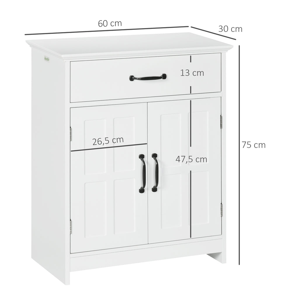 kleankin Badezimmer Unterschrank mit Doppeltür, Schublade und verstellbarem Regal, 60x30x75cm, weiß