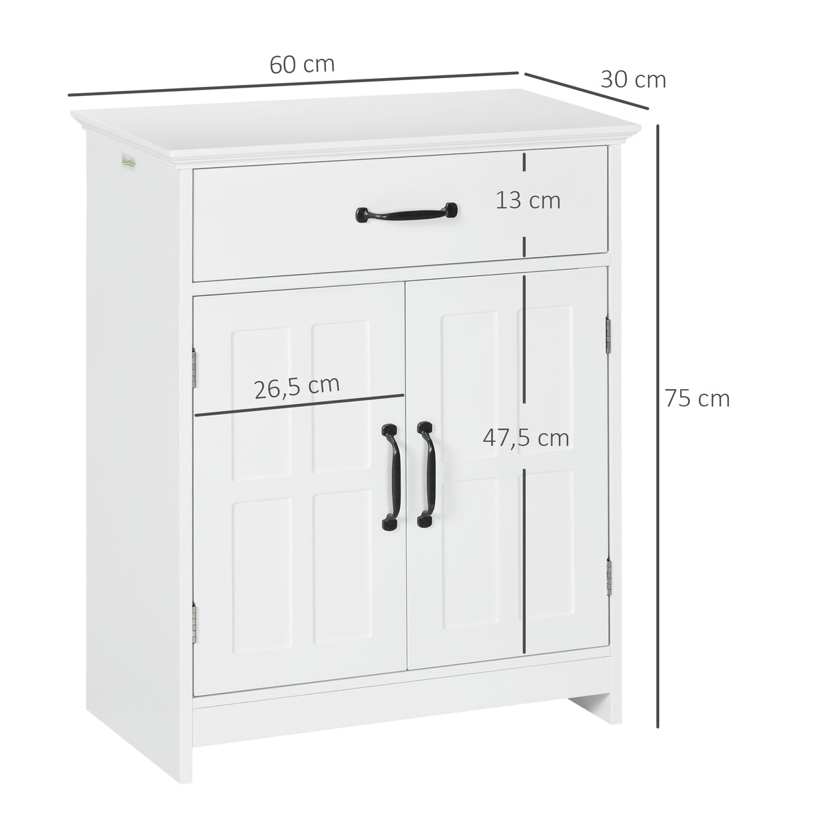 kleankin Badezimmer Unterschrank mit Doppeltür, Schublade und verstellbarem Regal, 60x30x75cm, weiß