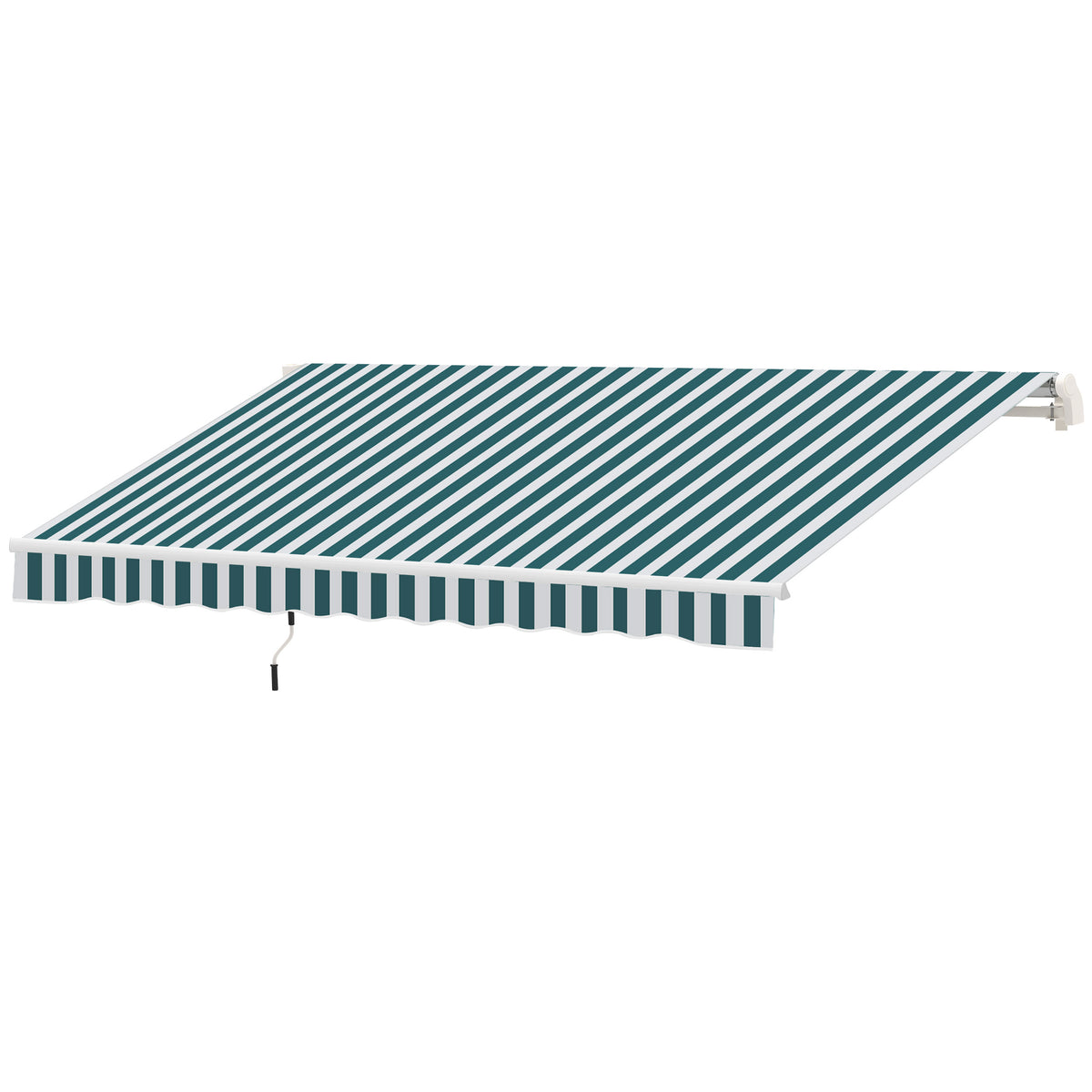 Outsunny Markise, Sonnenschutz, einfahrbar, mit Handkurbel, Metallrahmen, Polyester, weiß+grün, 3,95 x 2,45 m