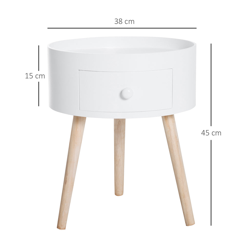 HOMCOM Beistelltisch Sofatisch Couchtisch mit Schublade Wohnzimmer Holz Weiß Ф38 x H45cm