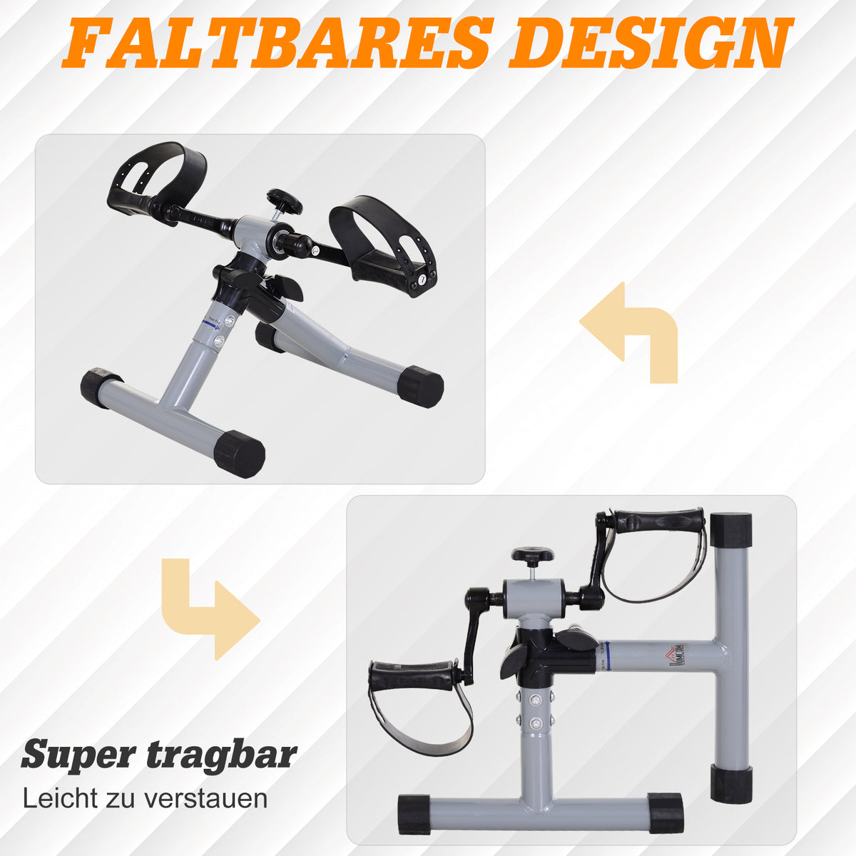 HOMCOM Mini Heimtrainer Beintrainer Fitness Pedaltrainer Armtrainer faltbar Mini-Bike stufenloser Widerstand für Hilfsrehabilitation und Mobilität Stahl Silbergrau 33 x 34 x 32 cm