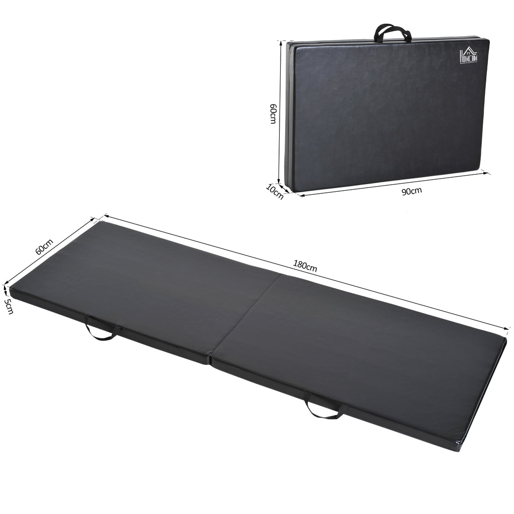 HOMCOM Gymnastikmatte Yoga Pilates Fitness faltbar tragbar 180L x 60B x 5H cm synthetisches Material Schwarz