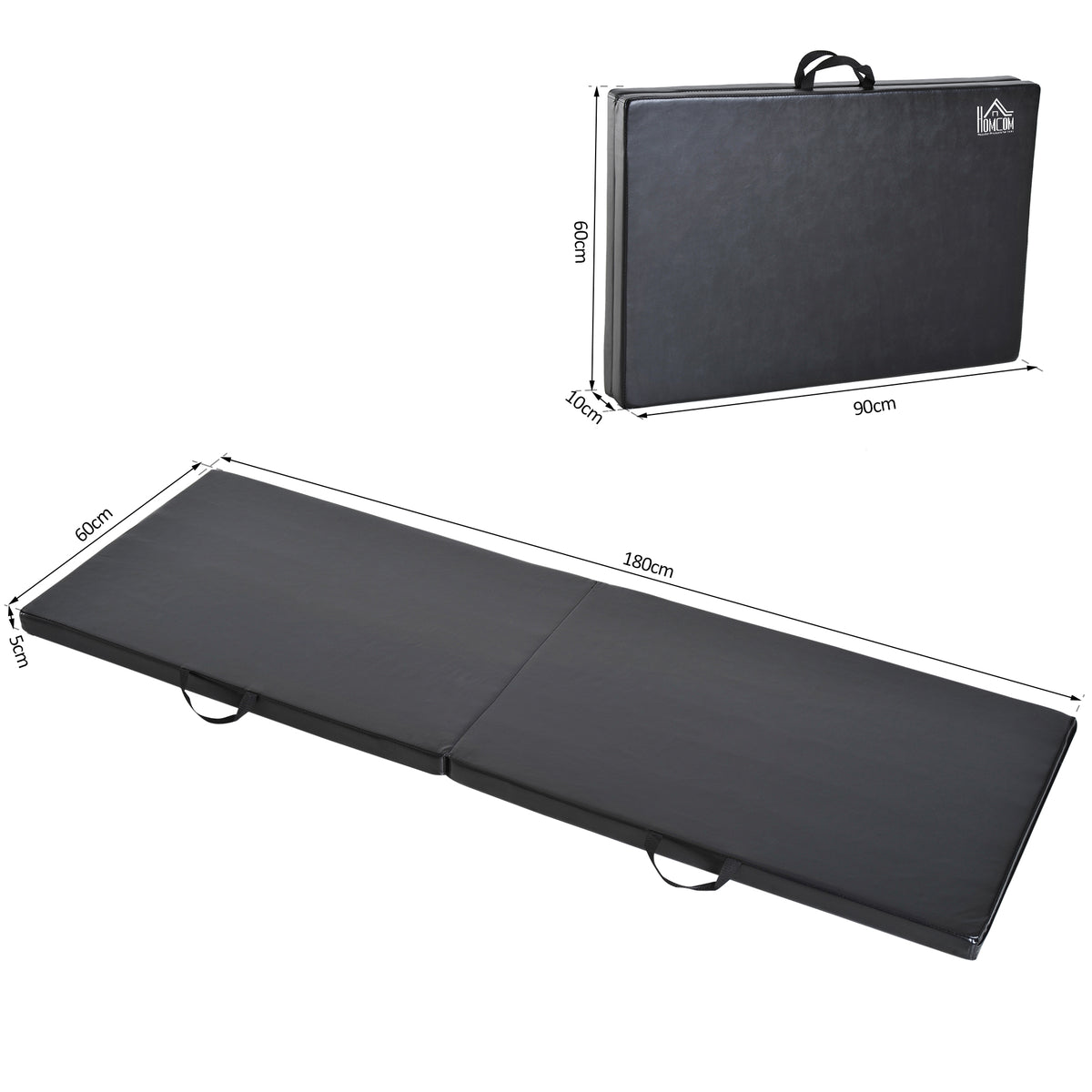 HOMCOM Gymnastikmatte Yoga Pilates Fitness faltbar tragbar 180L x 60B x 5H cm synthetisches Material Schwarz