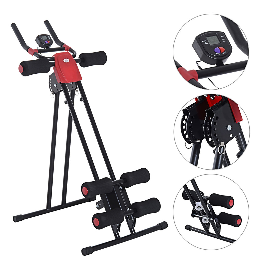 HOMCOM Bauchtrainer für Zuhause klappbar Bauchmuskeltrainer mit LCD-Monitor, Widerstand Trainingsgerät Fitnessgerät für Ganzkörpertraining belastbar bis 100 kg
