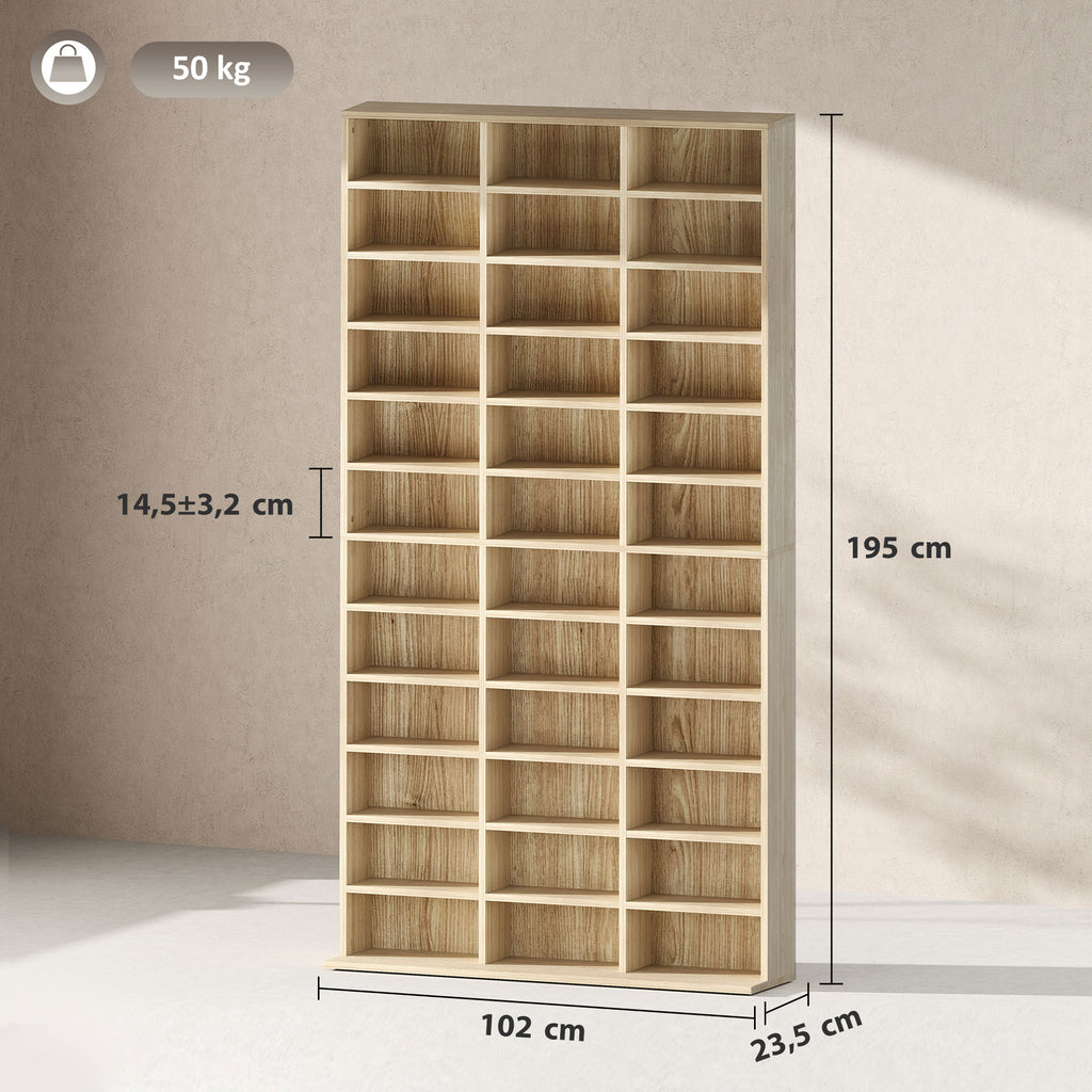 HOMCOM CD- und DVD-Aufbewahrung, Bücherregal Regal 1116 CD/528 DVD, 36 Fächer und verstellbare Regale, Eiche