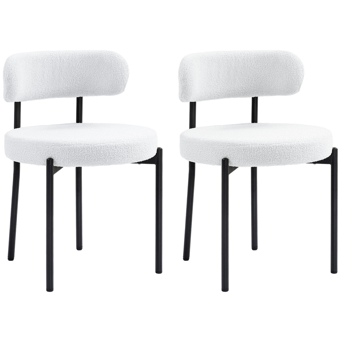 HOMCOM 2er-Set Esszimmerstühle, Fleece-Polsterung, Stühle mit Polstersitz, Metallbeine, Cremeweiß