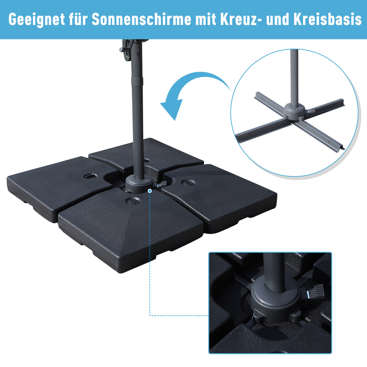 Outsunny 4 x Sonnenschirmgewicht Sonnenschirmständer befüllbar mit Sand Wasser HDPE-Kunststoff Schwarz Maße pro Element 51 x 51 x 12 cm bis zu 130 kg
