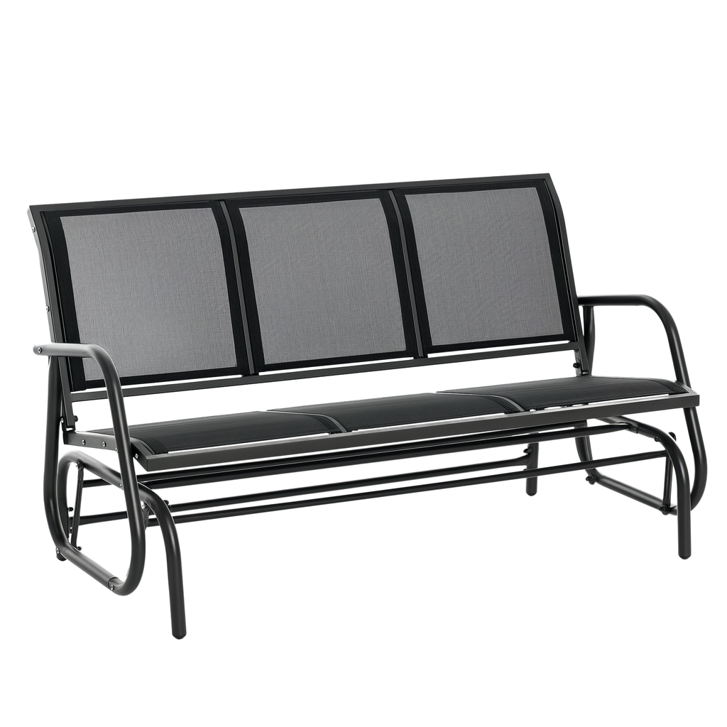 Outsunny 3-Sitzer Schaukelstuhl Gartenbank mit Schaukelmechanismus Gartenschaukel Sitzbank aus Metall Parkbank bis 300 kg belastbar Gartenmöbel für Garten, Terrasse, 147 x 70 x 85 cm Dunkelgrau