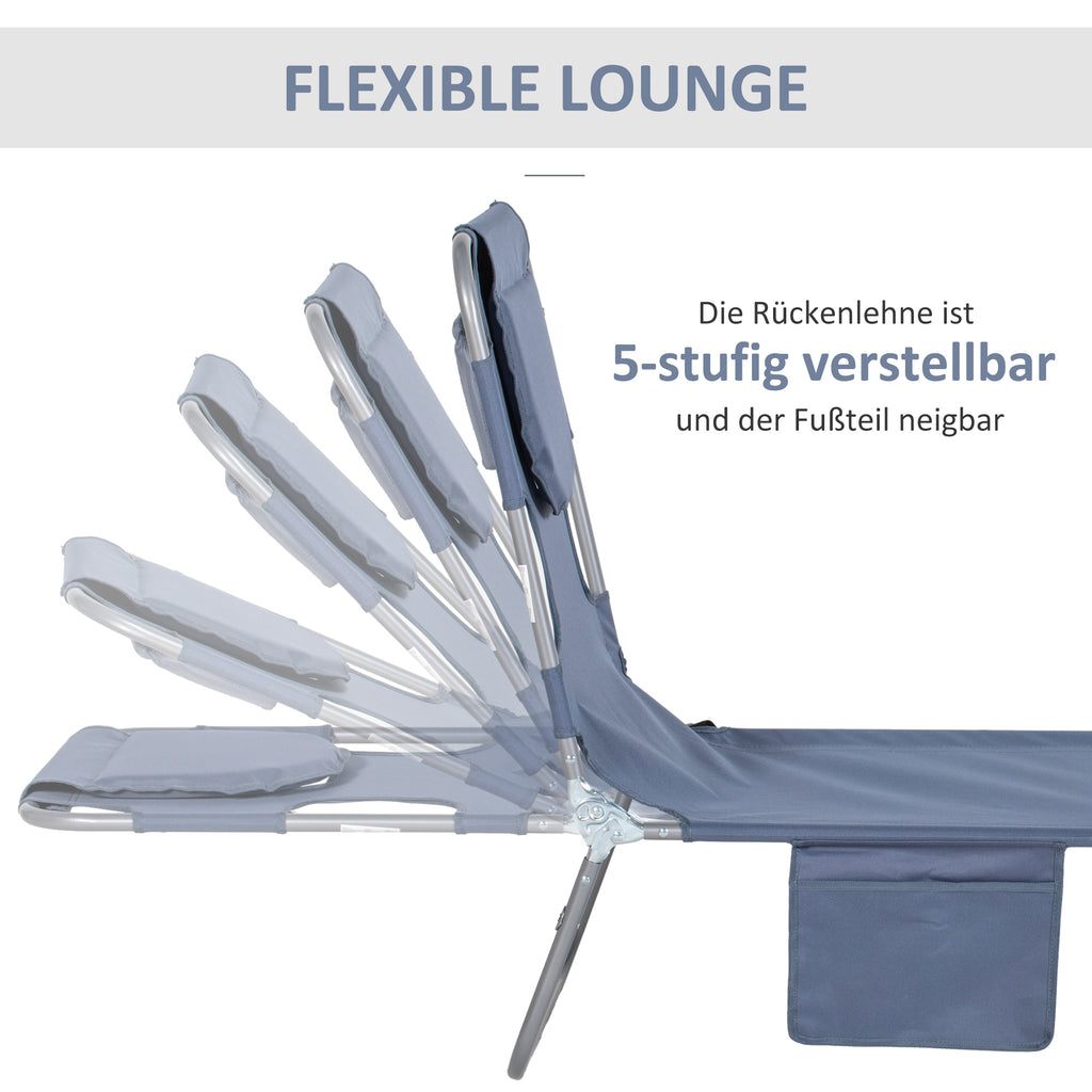 Outsunny Gartenliege, Liegestuhl mit gepolsterter Gesichtsöffnung, Massage-Liege für draußen, Seitentasche, Stoff, Metall, Grau