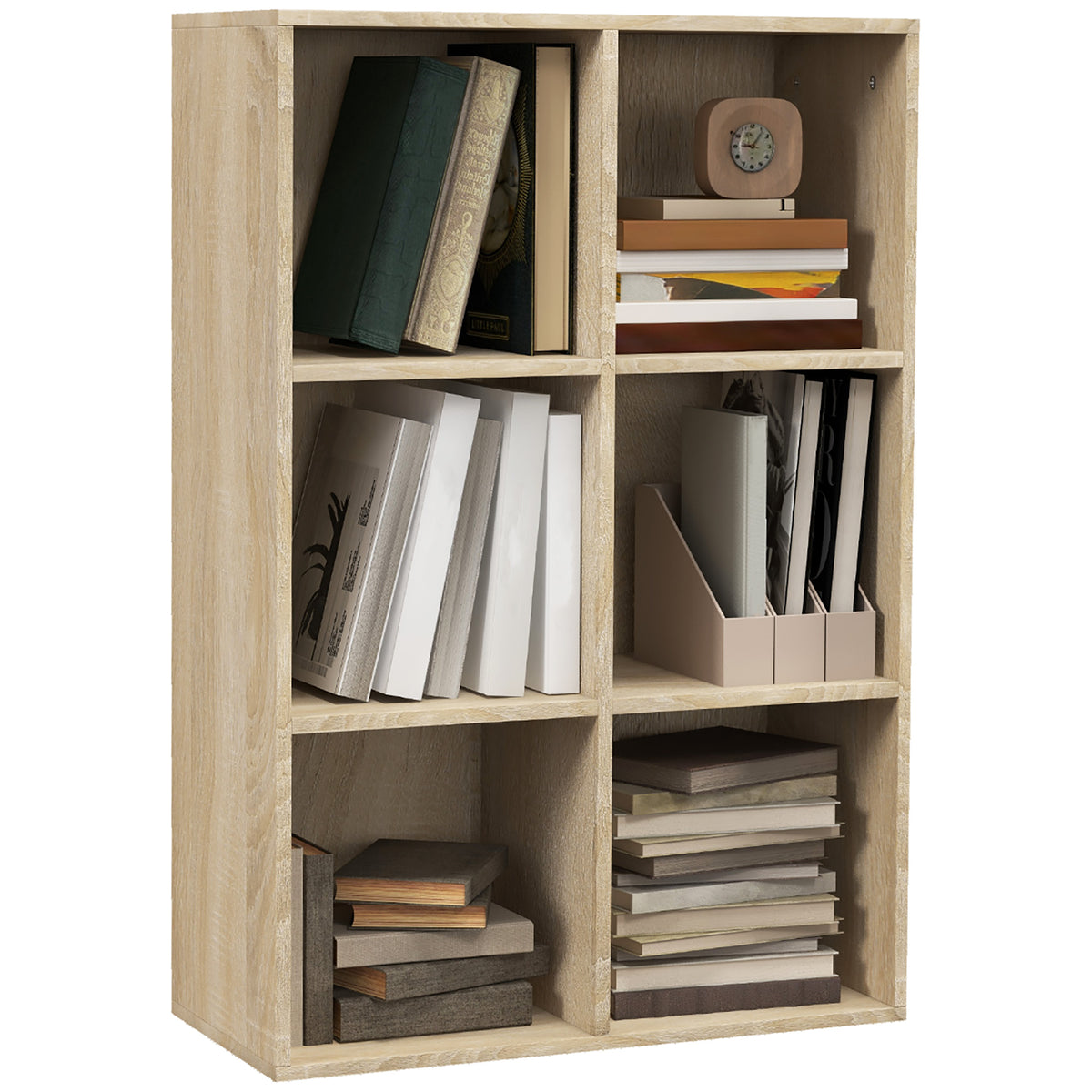 HOMCOM Modernes Würfelregal aus Holz mit 6 Fächern, 65,5x30x97,5 cm, Farbe Eiche