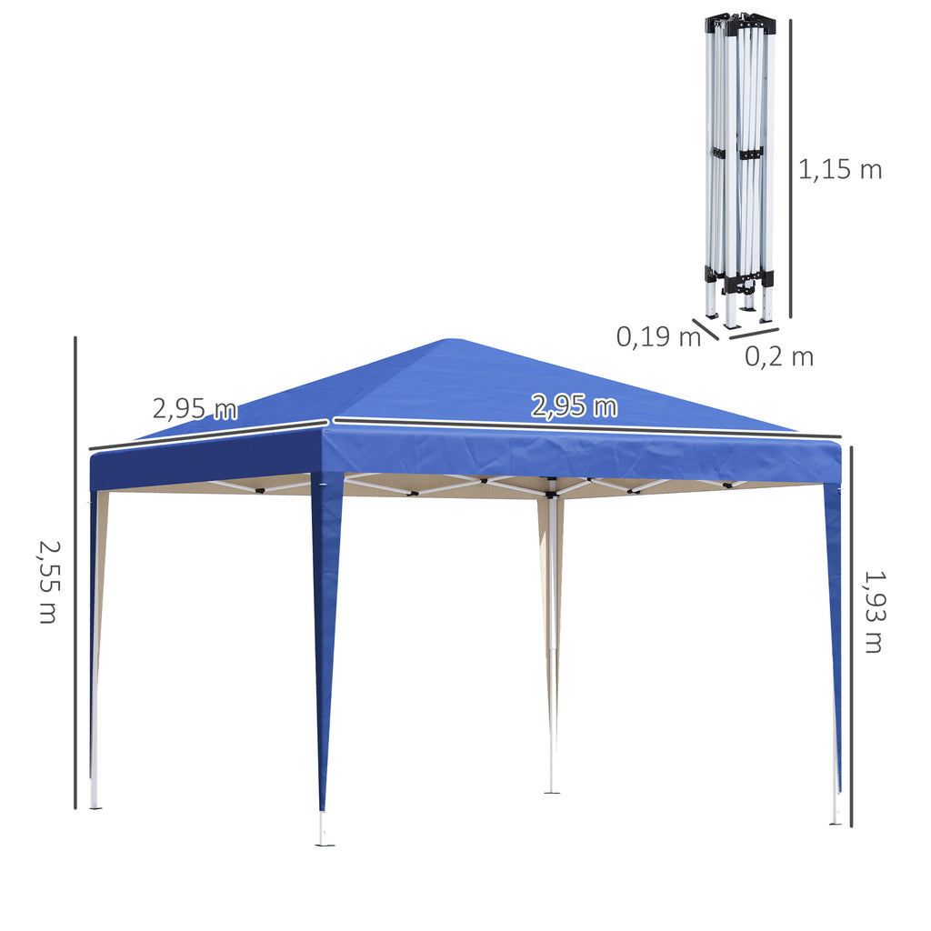 Outsunny Pavillon, 2,95 x 2,95 m Pop-Up-Faltpavillon, Gartenpavillon, Partyzelt, UV-Schutz, Stahl+Oxfordstoff, Blau