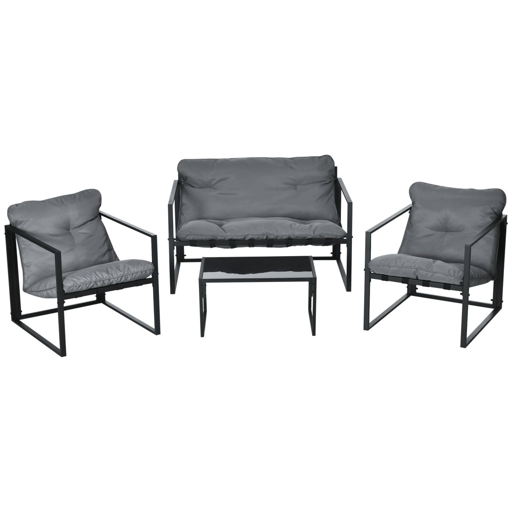Outsunny Gartenmöbel-Set, 1 Glastisch, 2 Sessel. 1 Sofa, wetterbeständig,114 cm x 70 cm x 67 cm, Grau+Schwarz