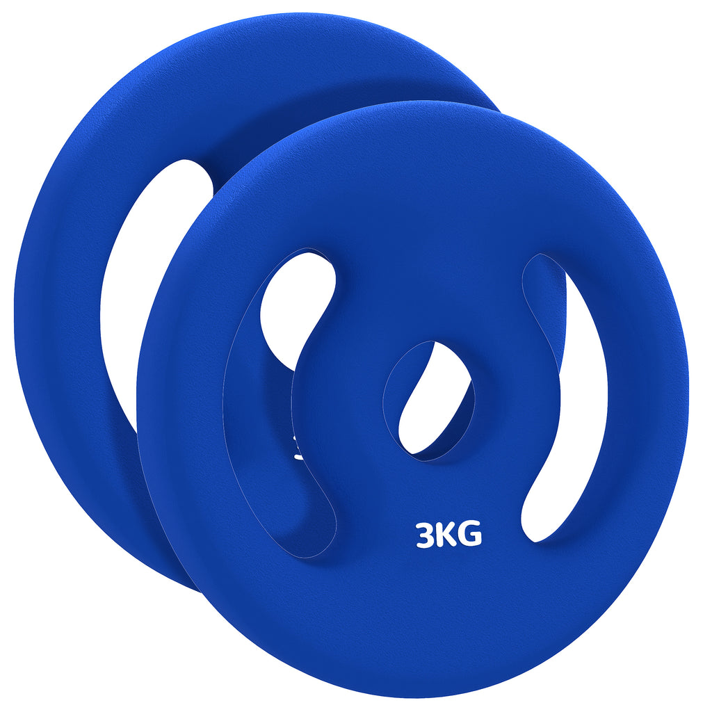 SPORTNOW 2er-Pack 3 kg Hantelscheiben für 2,5 cm Stangen mit einfachen Griffen aus Metall, Blau