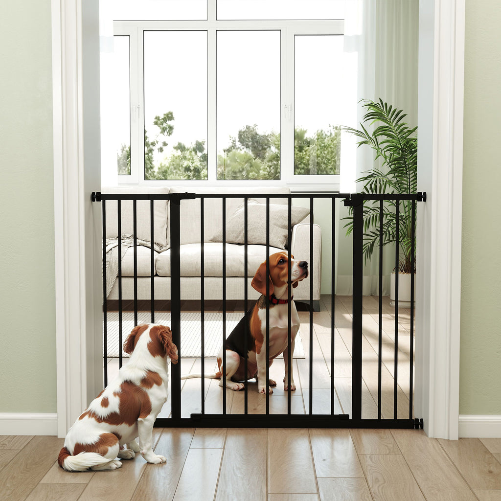 PawHut Hunde-Absperrgitter, erweiterbar, Klemmmontage, Stahl, 76-107 x 76 cm, Schwarz
