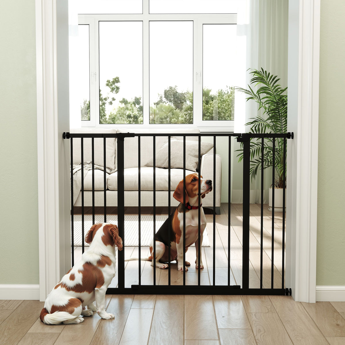 PawHut Hunde-Absperrgitter, erweiterbar, Klemmmontage, Stahl, 76-107 x 76 cm, Schwarz
