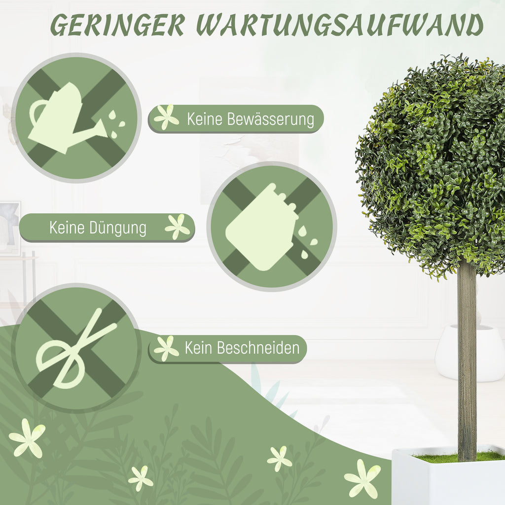 HOMCOM 2er Set Künstliche Buchsbaum-Formschnittkugeln 45cm Kunstpflanze, Plastik Künstliche Pflanzen im Topf
