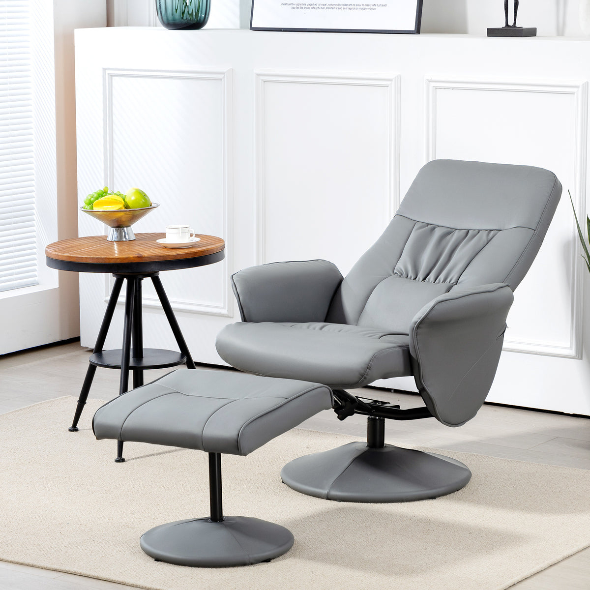 HOMCOM 2-teiliges Sessel-Set Sessel mit Fußhocker Relaxsessel mit Fußhocker, höhenverstellbar, neigbare Rückenlehne, Hellgrau