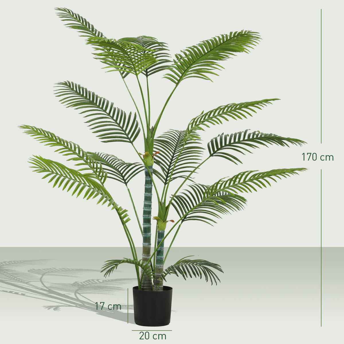 HOMCOM Dekorative Künstliche Pflanze 170 cm Künstlicher Palmenbaum mit Topf und Blättern für Innenbereich Grün