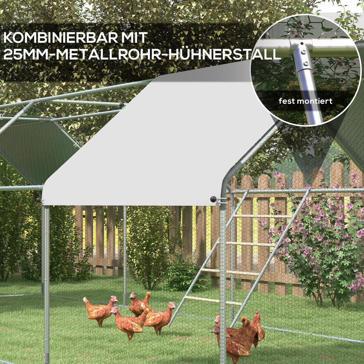 PawHut Sitzleiter für Hühner, 4 Sitzstangen, wetterfest, für 4-6 Hühner, Stahl/Holz