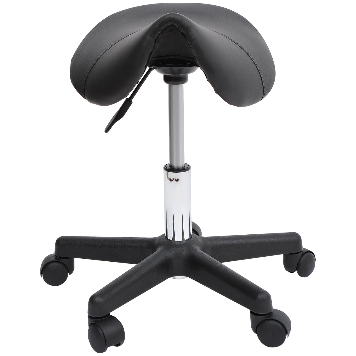 HOMCOM Rollhocker, sattelförmiger Sitz, höhenverstellbar, um 360° drehbar, Kunstleder, schwarz, 35 x 38 x 45-55 cm