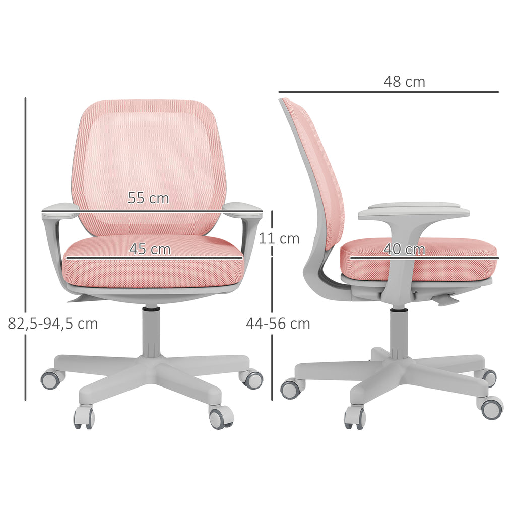 Vinsetto Bürostuhl, Ergonomisch Schreibtischstuhl mit Drehfunktion, Höhenverstellbar 55 x 48 x 82,5-94,5 cm Rosa