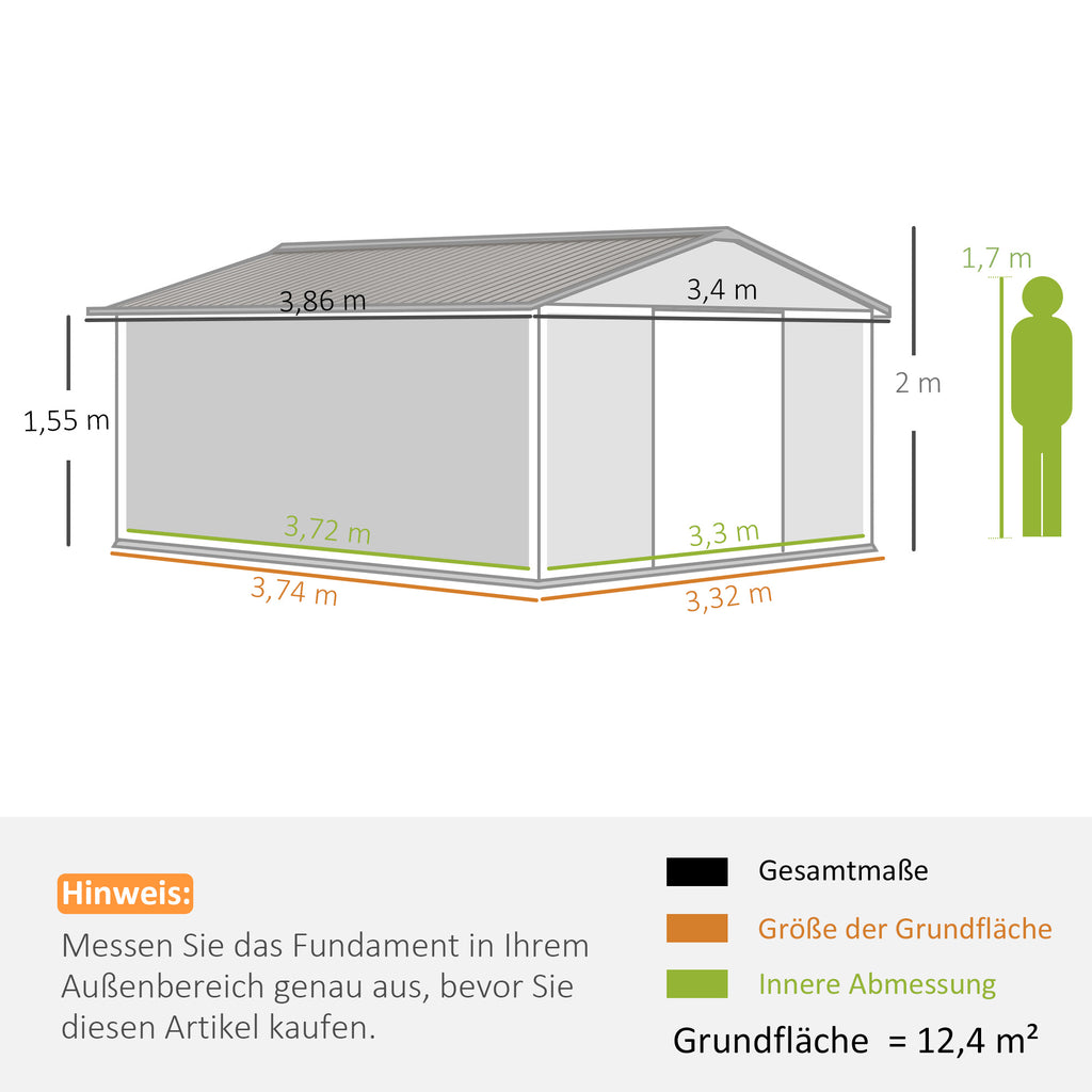 Outsunny Geräteschuppen, Wetterfestes Gartenhaus für Gartengeräte, mit Belüftungsfenstern, Schiebetüren, Stahl, Braun