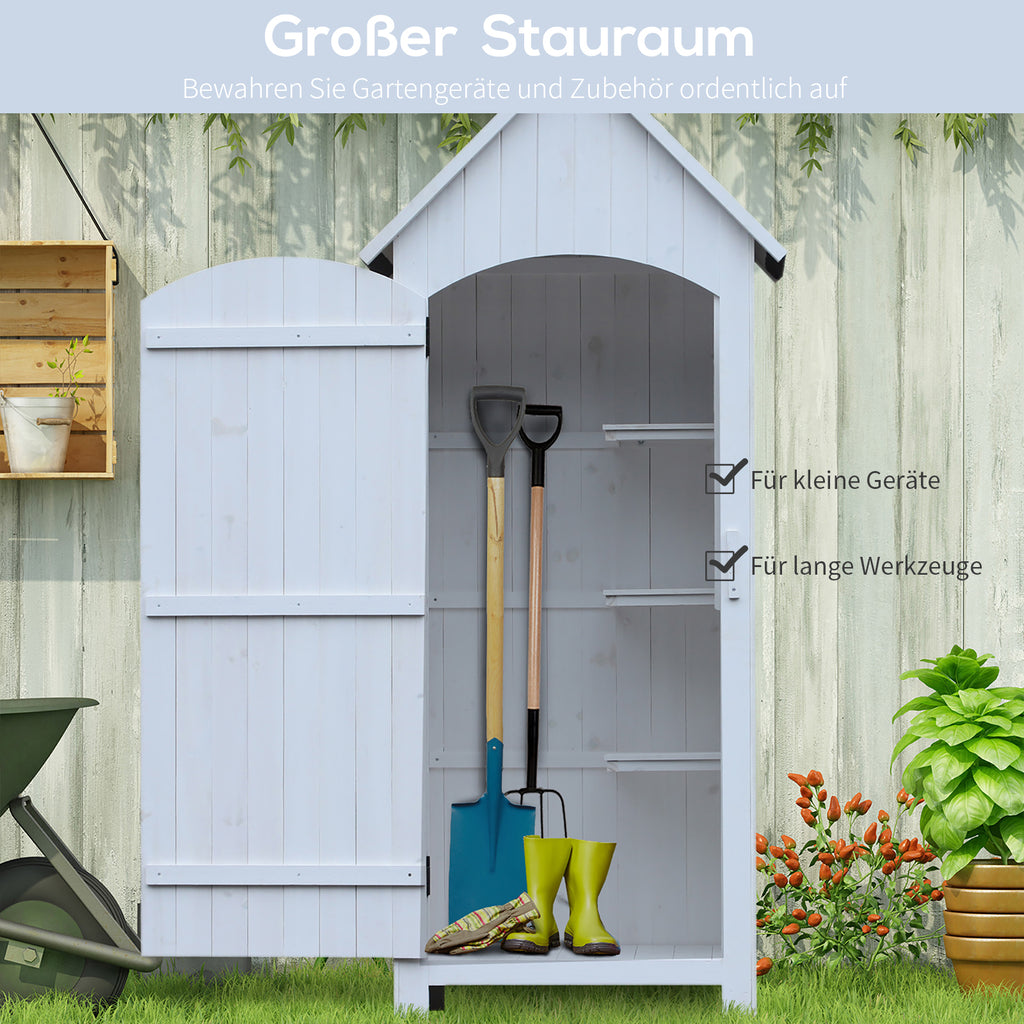 Outsunny Gartenschrank Holz  Gerätehaus Gartenhaus Geräteschuppen Geräteschrank Holzhütte Giebeldach Bitumenpappe Weiß 77,5 x 54,2 x 179,5 cm