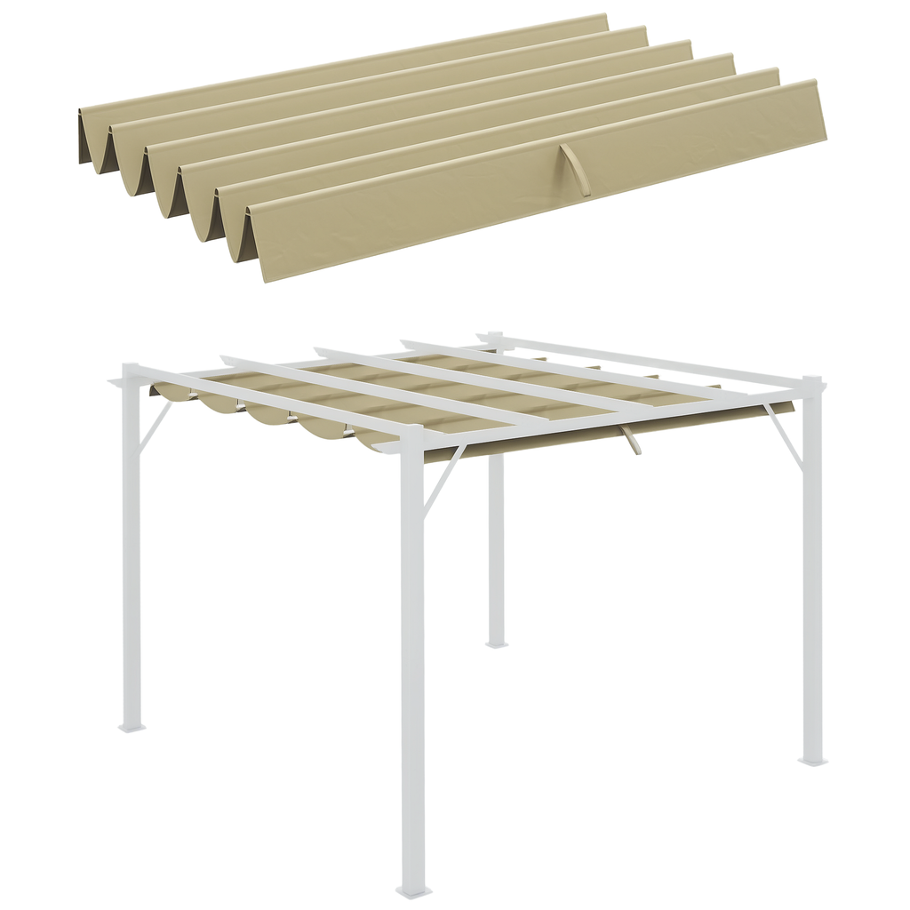 Outsunny Ersatzdach für 3 x 3 m Pergola, einziehbar, mit Regenabflusslöchern, wetterfest, Polyester, Beige