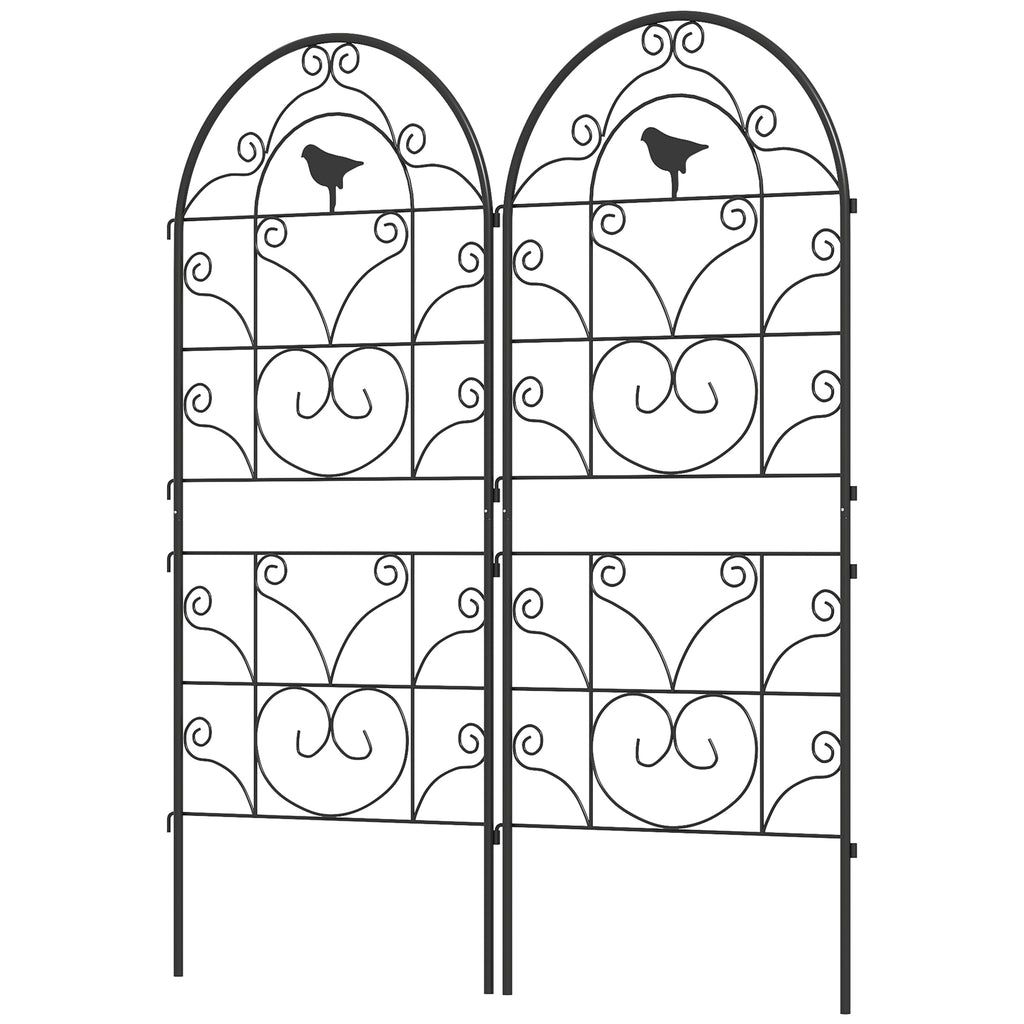 Outsunny Rankgitter Metall 2er Set zum Stecken rostfrei Rankhilfe mit Vogeldesign für Kletterpflanzen 50x120 cm Schwarz