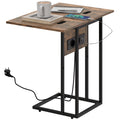 HOMCOM Ausziehbarer C-Couchtisch mit 2 Ladestationen, aus Holz und Metall, 39x29x57 cm, Schwarz und Braun