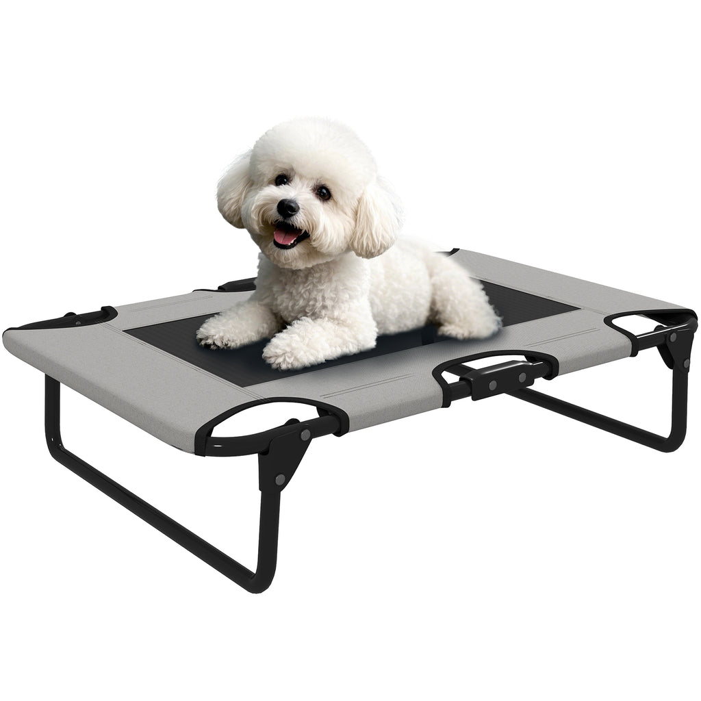 PawHut Erhöhtes Hundebett klappbar Haustierbett, Outdoor Hundeliege mit Netzdesign Hellgrau Oxford 75 x 51 x 18 cm