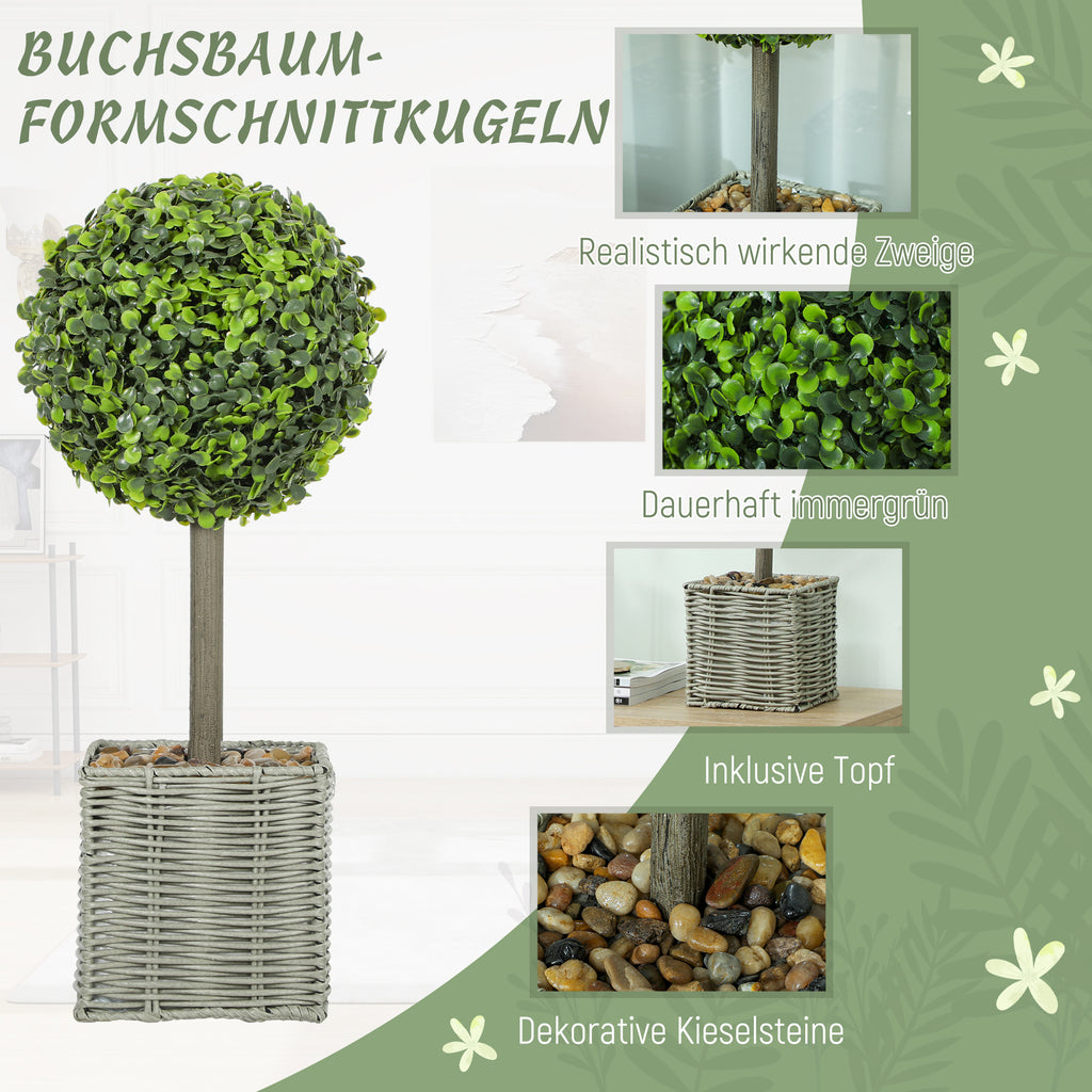 HOMCOM 2er-Set künstliche Pflanzen, UV-beständige Kunstbäume im Topf, für drinnen und draußen geeignet, Kunststoff, Zement, Grün