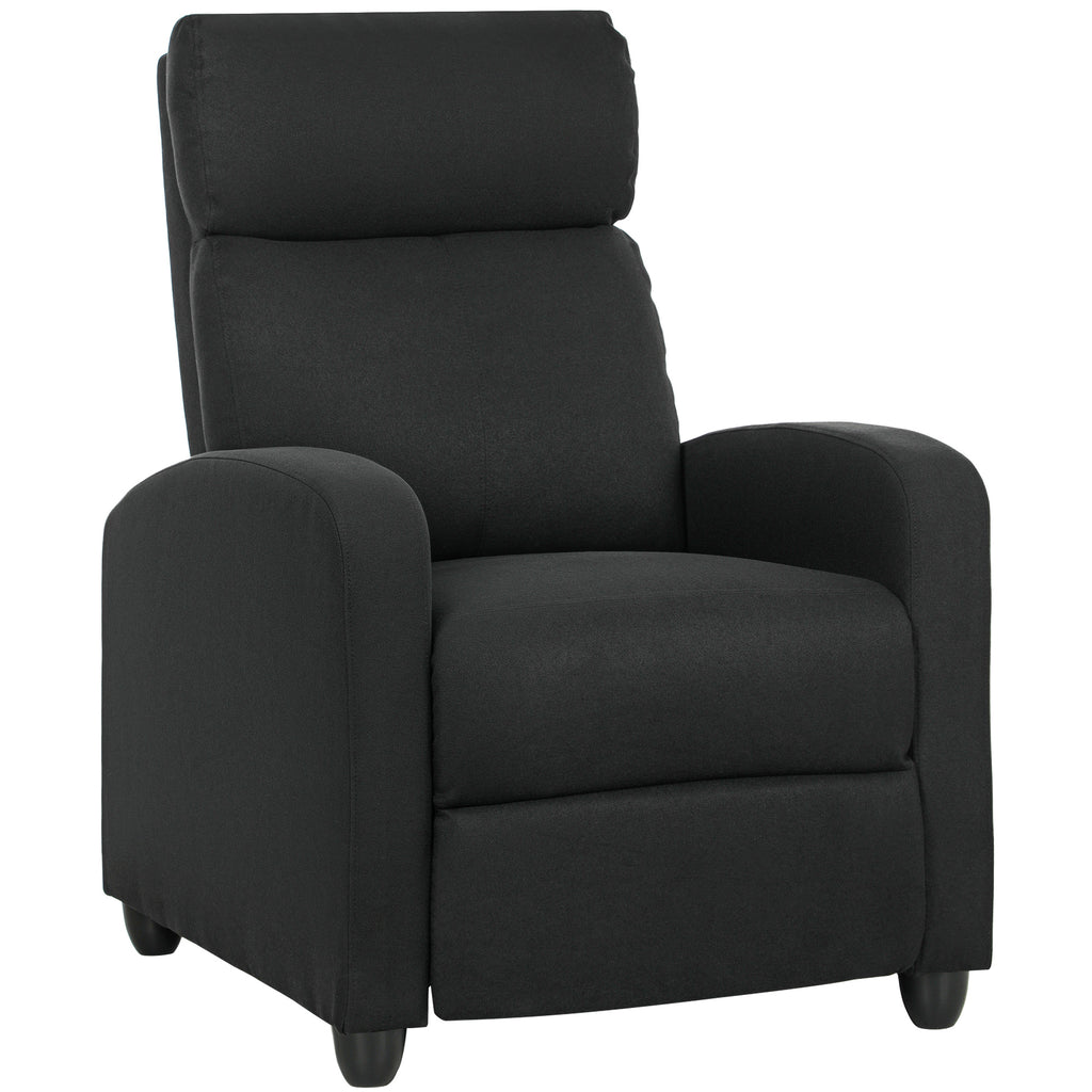 HOMCOM Relaxsessel, verstellbar 135°, ausziehbare Fußstütze, gepolsterte Lehnen, Leinen-Polyester, Schwarz