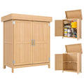 Outsunny Gartenschrank Tannenholz, Geräteschuppen wetterfest 74x43x88cm, Gerätehaus mit Doppeltür, 2 Fächern, Geräteschrank, Gartenhaus Werkzeugschrank Gartenschuppen für Garten, Terrasse, Natur