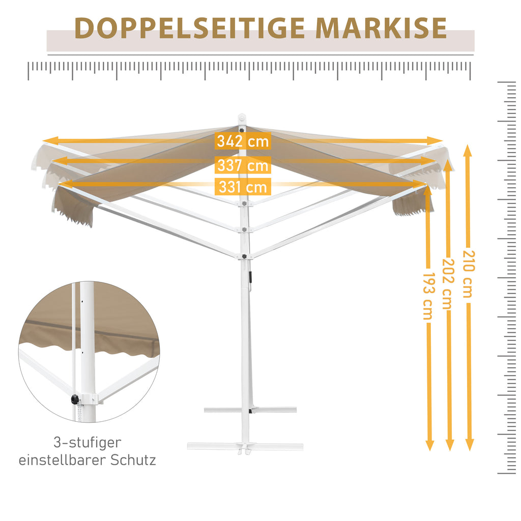 Outsunny Standmarkise Markise 4,5 x 3,4m Terrassenüberdachung Gartenmarkise mit Faltarm Kurbel Terrasse Creme Alu Metall