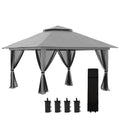 Outsunny Faltpavillon, höhenverstellbar, 4 Netzwände, Lüftungsdach, Tragetasche, Schnellaufbau, dunkelgrau, 4 x 4 x 3 m