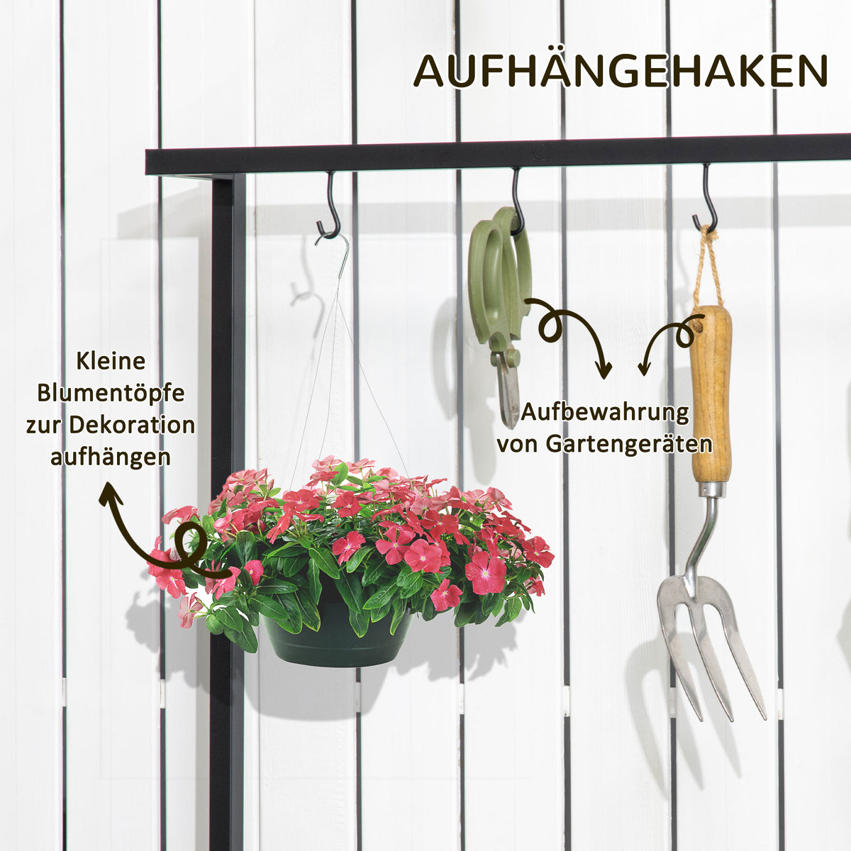 Outsunny Pflanzenregal mit 3 Ebenen und Befestigungshaken, Blumentreppe aus Naturholz, 80 cm x 36 cm x 174 cm, Natur