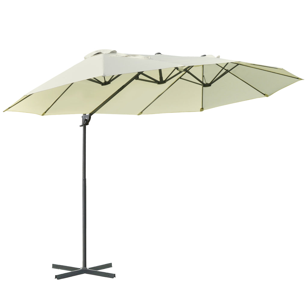 Outsunny Doppelsonnenschirm Ampelschirm Doppelschirm mit Kurbel Verstellbarer Gartenschirm Sonnenschutz Metall Cremeweiß 440 x 270 x 250 cm