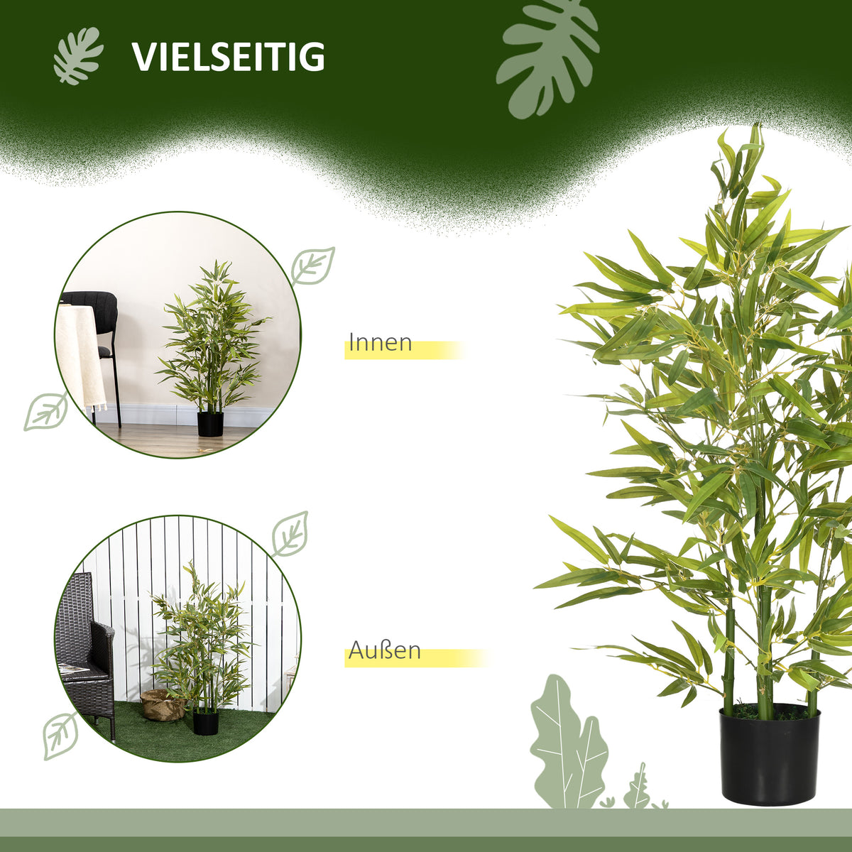 HOMCOM Künstlicher Baum, Kunstpflanze, 5 Stämme, 504 Blätter, robuster Topf, Kunststoff