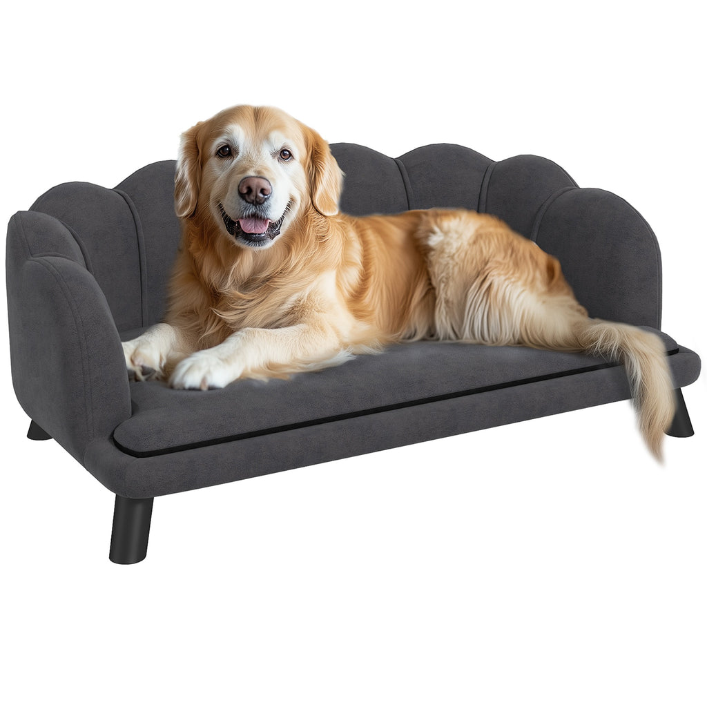 PawHut Hundesofa Hundecouch, Waschbarer Bezug, Haustiersofa mit Rückenlehne und Holzbeine, Katzensofa, für mittelgroße Hunde unter 25 kg, Dunkelgrau