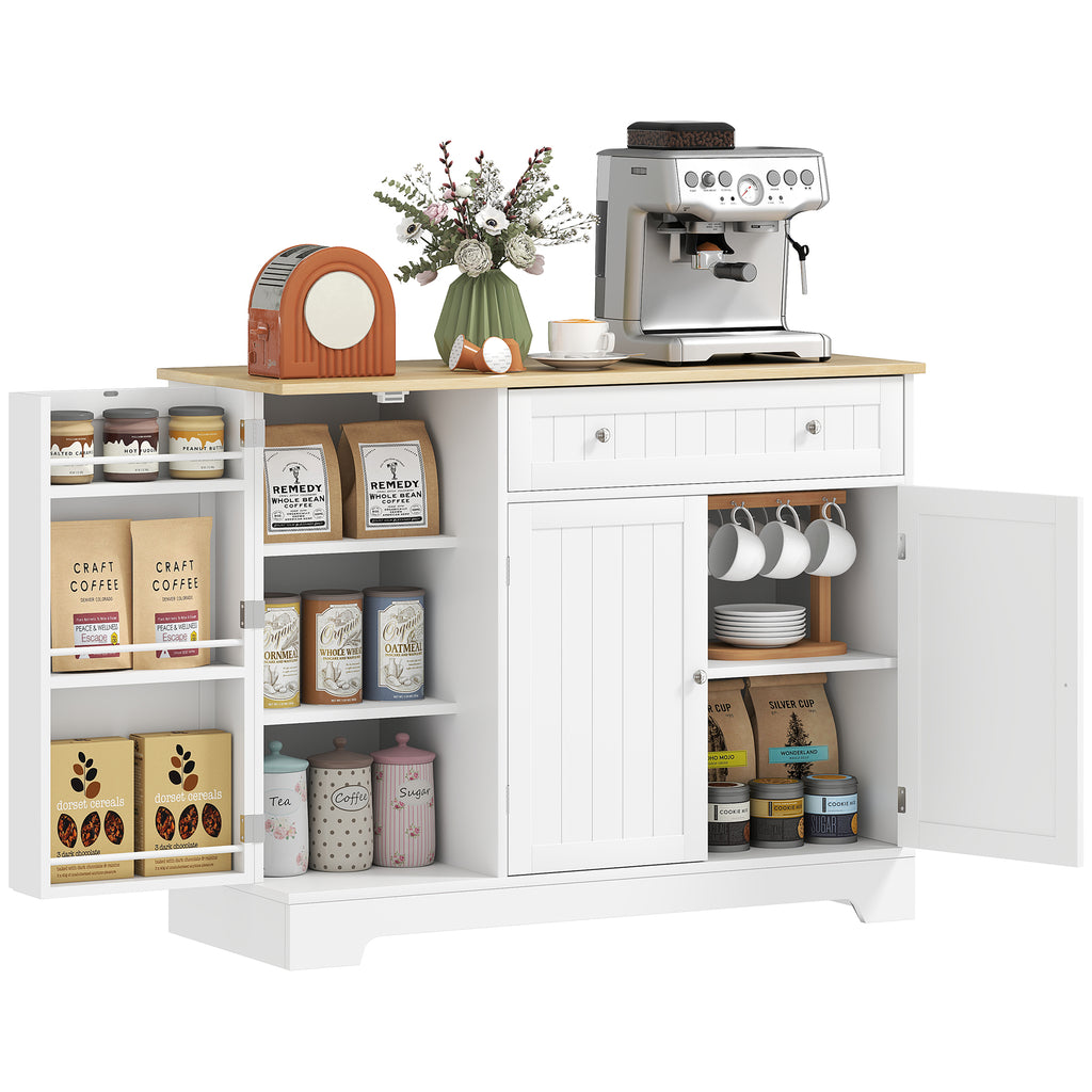 HOMCOM Buffet Küche, Aufbewahrungsmöbel mit 3 Türen, Schublade, Türregale und verstellbarem Regal, 105x40x83cm, weiß