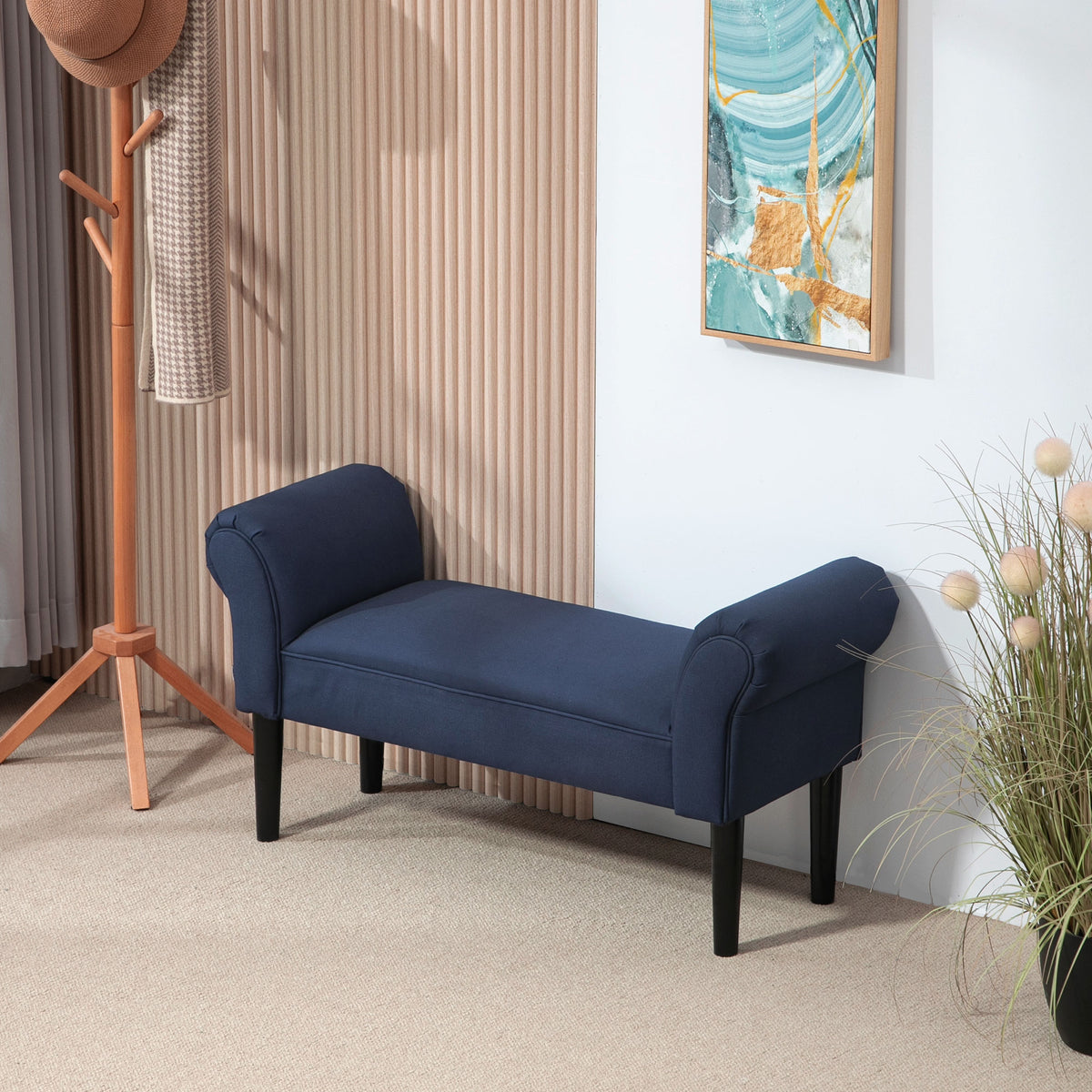 HOMCOM Gepolsterte Sitzbank für Schlafzimmer und Flur, bis 130 kg belastbar, 102 x 36 x 51 cm, Blau