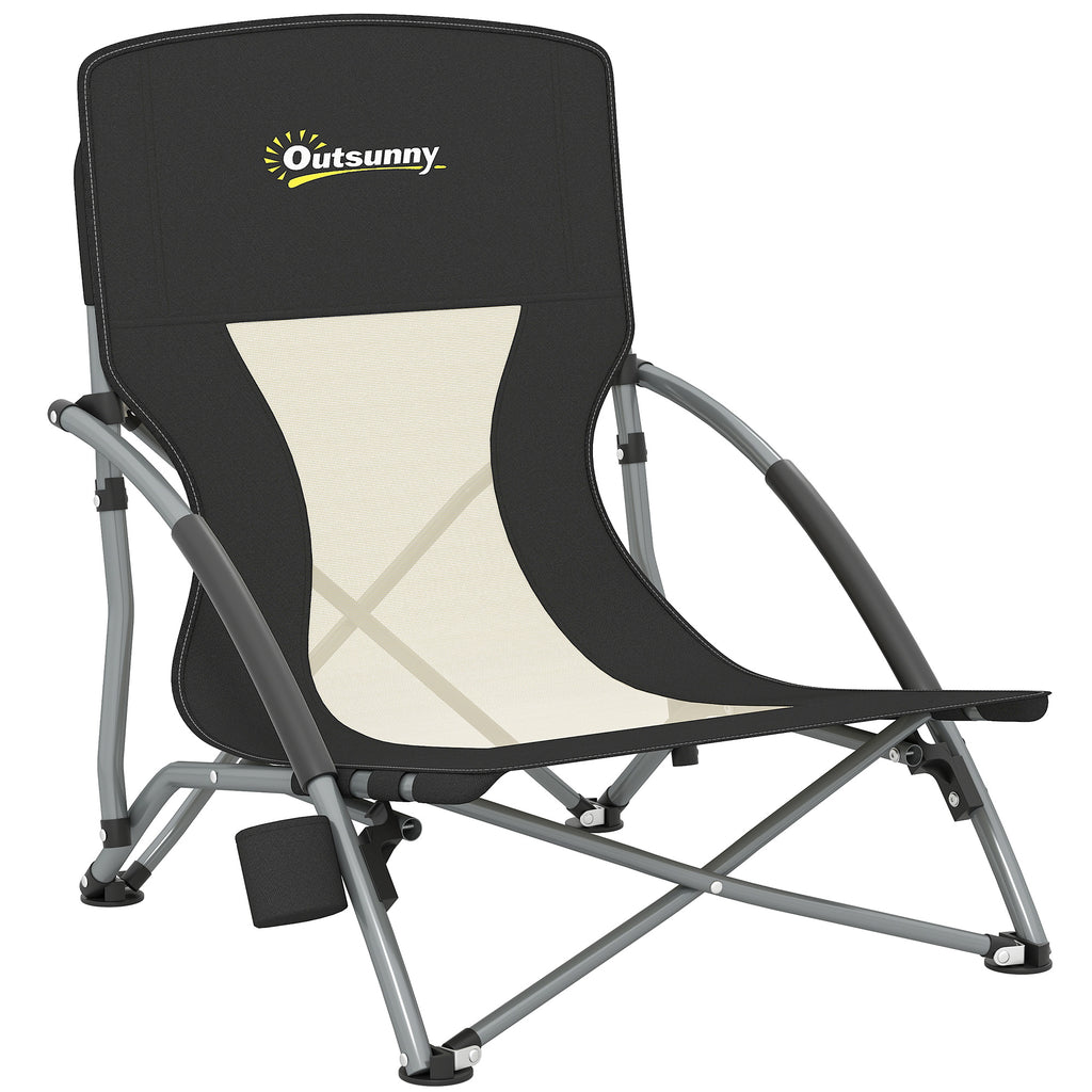 Outsunny Faltbarer Strandstuhl Campingstuhl leicht Tragetasche Getränkehalter 58 x 55 x 62 cm schwarz