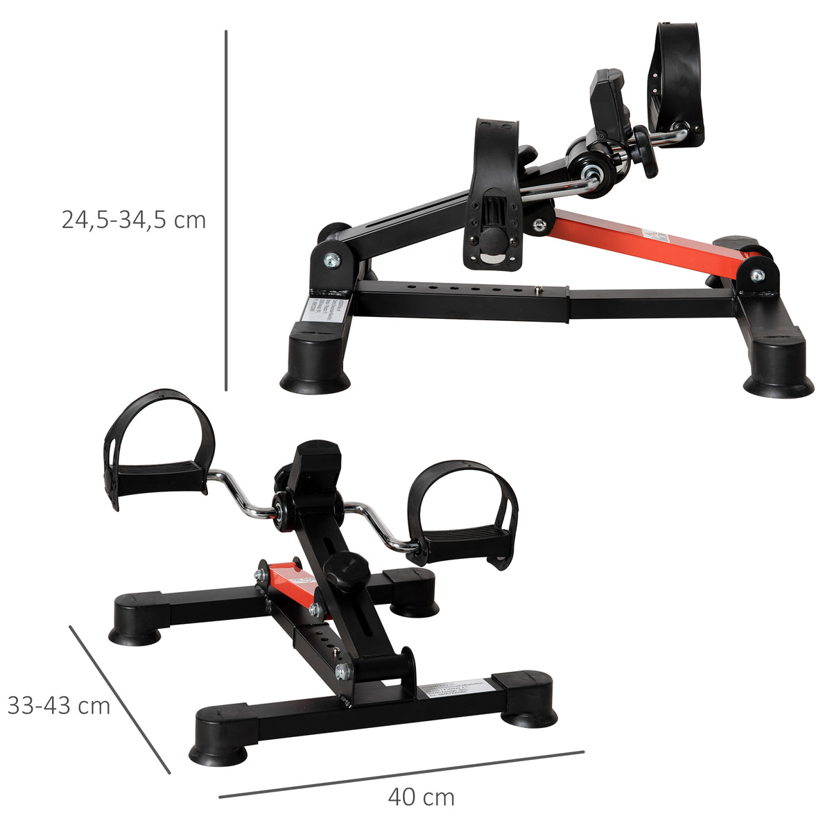 HOMCOM Mini Heimtrainer Pedalier Heimtrainer verstellbarer Widerstand LCD-Display 33-43 x 40 x 24,5-34,5 cm aus schwarzem Stahl