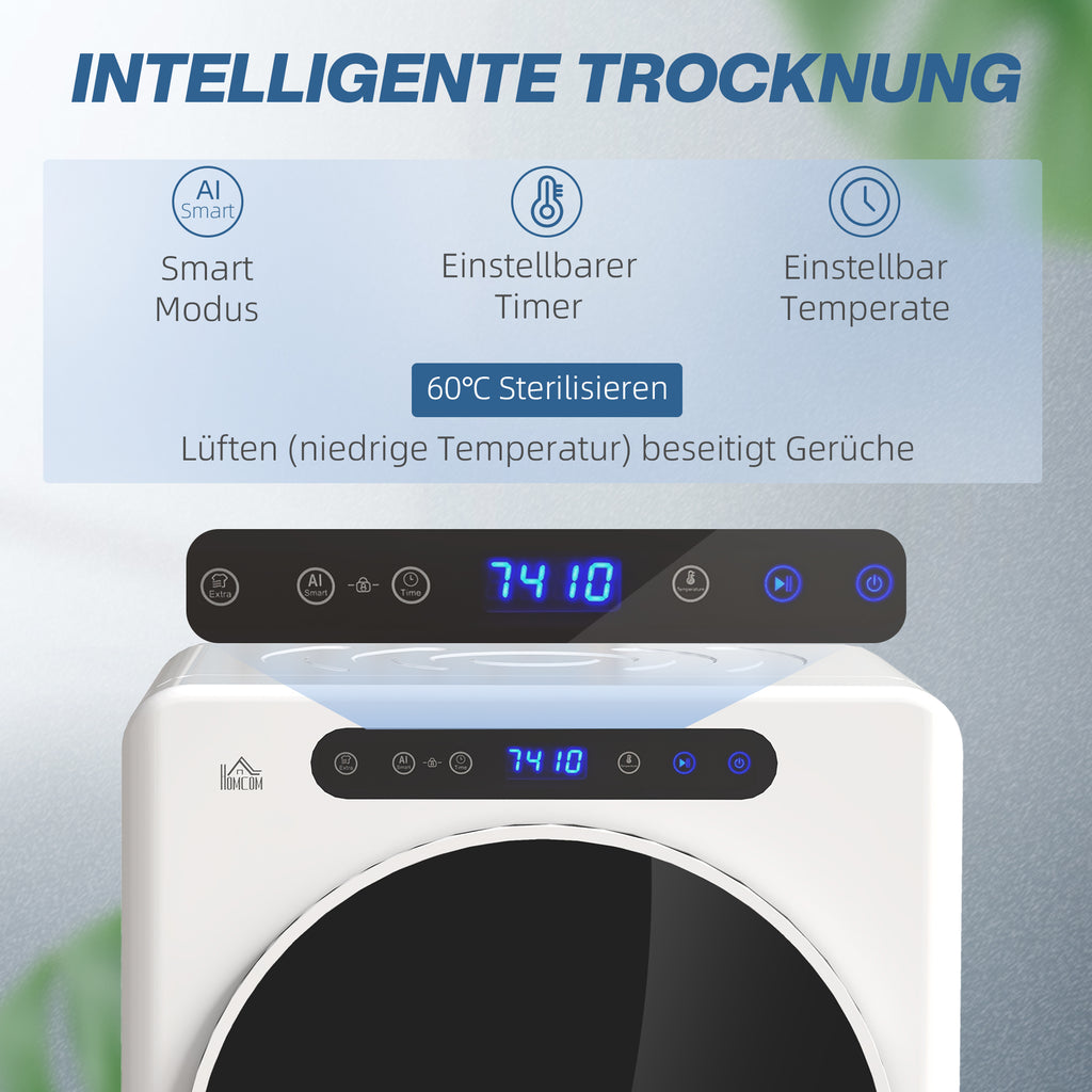 HOMCOM Wäschetrockner, 6 Programme, 40-60℃, 4 kg Kapazität, kompakt, Touch-Bedienung, Weiß
