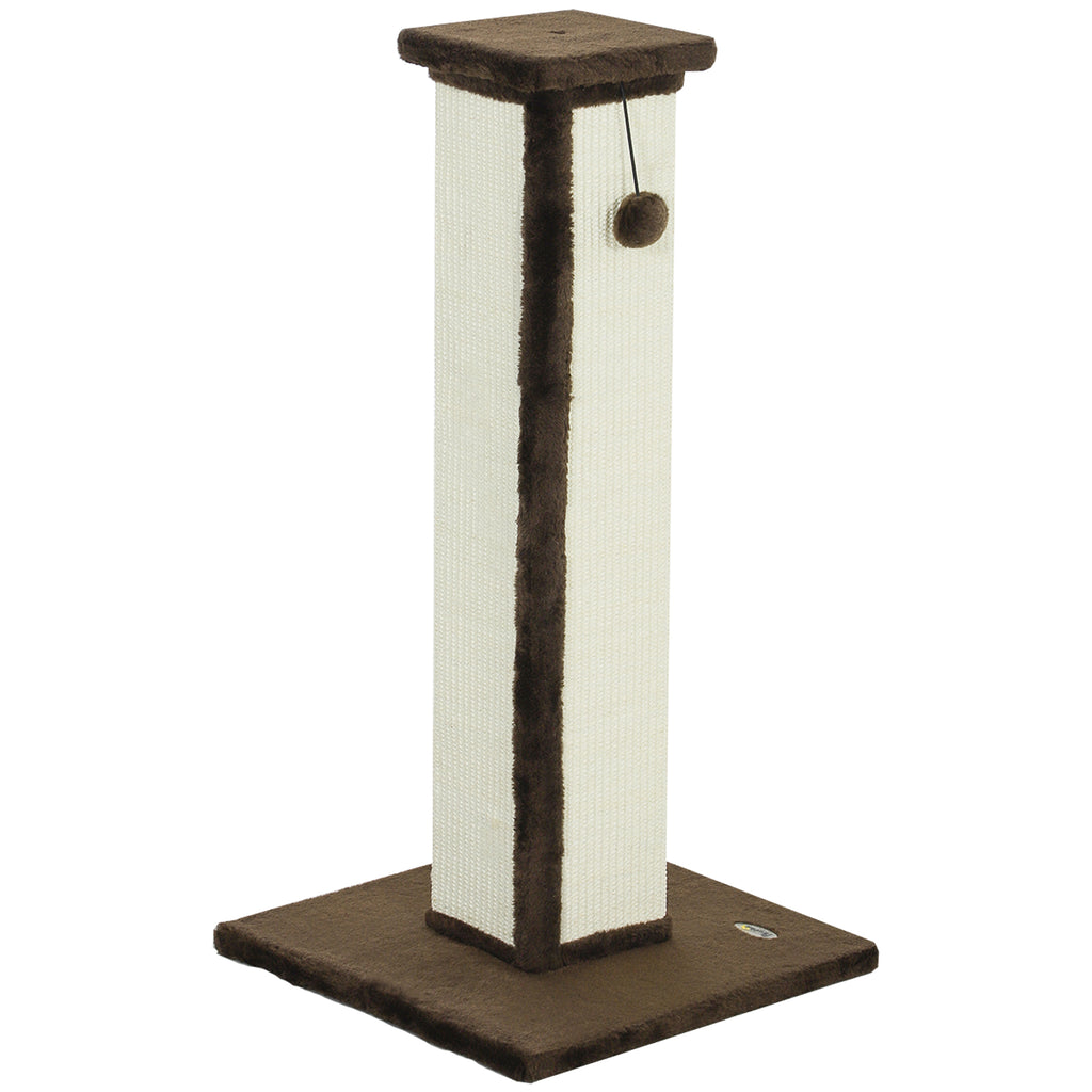 PawHut Kratzbaum für Katzen Kratzsäule Katze aus Sisal und Plüsch, hängender Ball stabile Basis 41 x 41 x 81 cm Braun und Creme