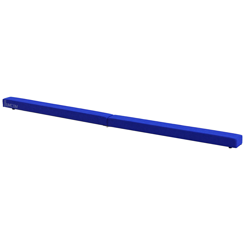 HOMCOM Faltbarer Schwebebalken, rutschfest, Wildlederbezug, robustes Holz, 210 x 10 x 6,5 cm, Blau