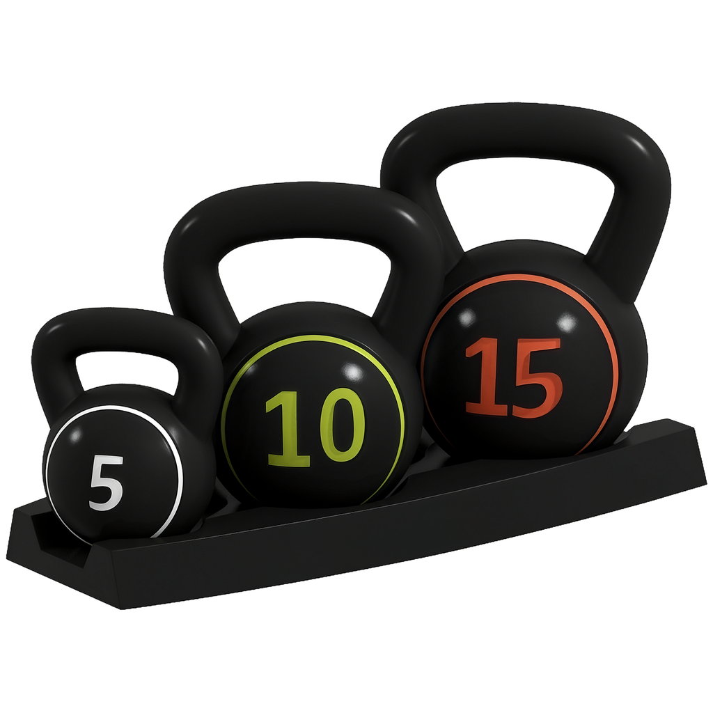 SPORTNOW Kettlebell Set, 3 Kugelhanteln 2,2kg/4,5kg/6,8kg, Kunststoffhülle, Schwarz